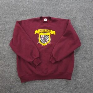 VINTAGE Jerzees Sweatshirt Mens XL Maroon Super‎ Sweats Mustangs High School 90s